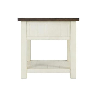 Martin Svensson Home Monterey Solid Wood End Table, Cream White and Brown | Farmhouse Rustic, Coastal Side Table, Drawer and Shelf - color: Cream White With Brown Top
