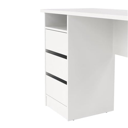 Pemberly Row Writing Desk, 43.31 in H x 19.09 in D x 29.92 in H, Engineered Wood, White Paper Foil Finish, 3 Smooth-Glide Storage Drawers, Open Shelf, Compact Home Office or Dorm Study Desk