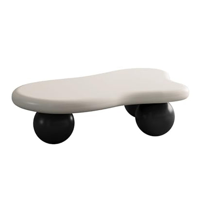 47.2” Cloud Coffee Table with 3 Ball Legs, Modern Irregular Center Table for Living Room, Low Cute Small MDF Tea Table for Bedroom, Space Apartment-White Black - color: Cloud-47" White Black