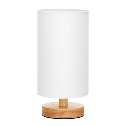 Fenmzee Small Table Lamp for Bedroom - Inline Control, Bedside Lamp with 3000K A15 LED Blub, Easy Assembly (White Shade - Wood Base, 9" Inline Control) - color: White Shade - Wood Base
