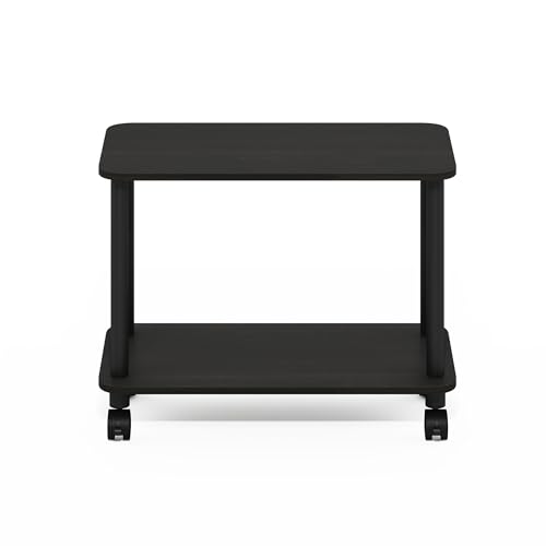 Furinno Turn-N-Tube Side Table, 2-Tier Sofa End Table with Wheels, Toolless Assembly Night Stand, Bedside Table with Open Shelf, for Living Room, Bedroom, Dark Espresso - color: Dark Espresso/Black