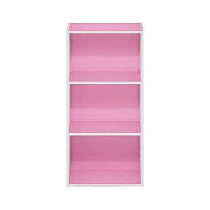 Furinno Luder 3-Tier Open Shelf Bookcase, Pink/White - color: White/Pink, size: 3-Tier, 9.3 x 16 x 31.4