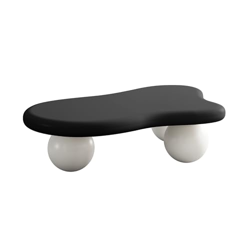 47.2" Cloud Coffee Table with 3 Ball Legs, Modern Irregular Center Table for Living Room, Low Cute Small MDF Tea Table for Bedroom, Space Apartment (Black White) - color: Cloud -47"black White
