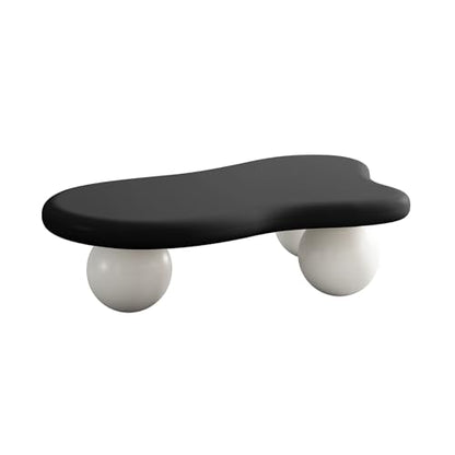 47.2" Cloud Coffee Table with 3 Ball Legs, Modern Irregular Center Table for Living Room, Low Cute Small MDF Tea Table for Bedroom, Space Apartment (Black White) - color: Cloud -47"black White