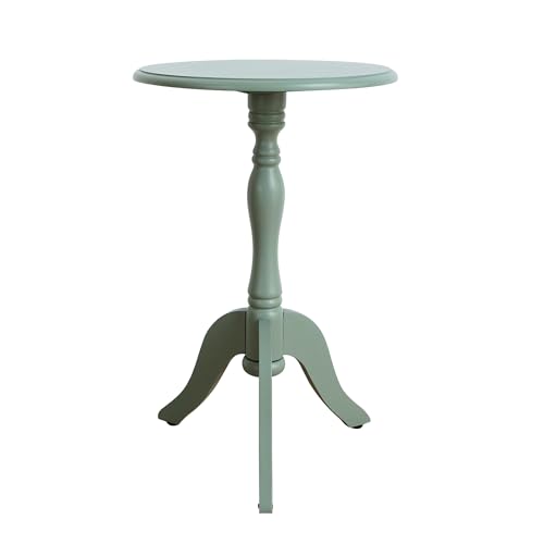 HLR Round Small End Table, Wooden Pedestal Side Coffee Tables, Vintage Accent Nightstand for Living Room, Bedroom, Entryway (1, Green) - color: Green