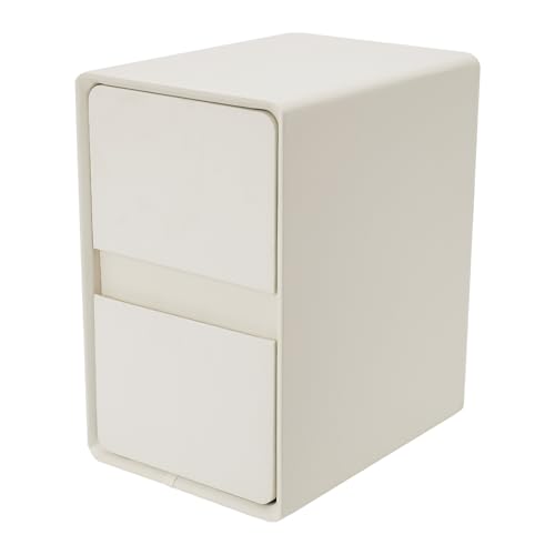 Modern Bedside Table, Minimalist Nightstand Small Narrow Side Table with 2 Drawers for Bedroom Living Room Small Space White