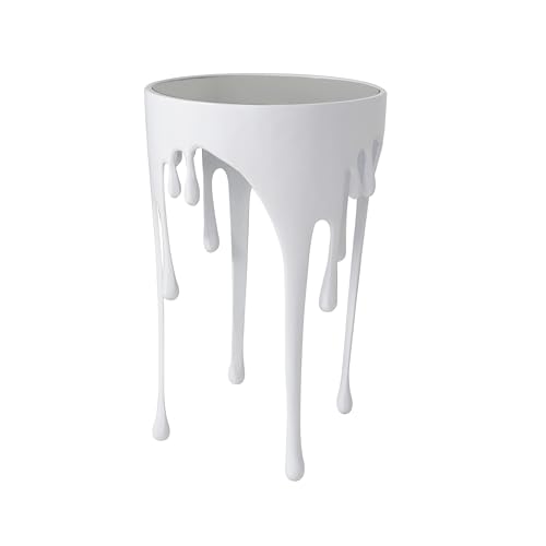 Deco 79 Aluminum Metal End Table with Abstract Drip Design, White Side Table, Accent Melting Legs and Black Glass Top, 16" x 16" x 25", White - color: White