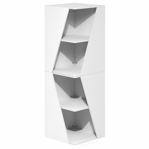 Corner Bookcase, Stackable 2-in-1 Bookshelf, Book Shelf with Display Shelf, 16.1 x 16.1 x 49.1, for Bedroom, Home Office, Living Room, White