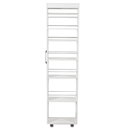 Slim Storage Cart,Rolling Spice Rack Next to Fridge,Narrow Storage Cabinet with Open Self, Wood Unit Storage Rack with Handle Wheels for Narrow Spaces,7 Tier - size: 3