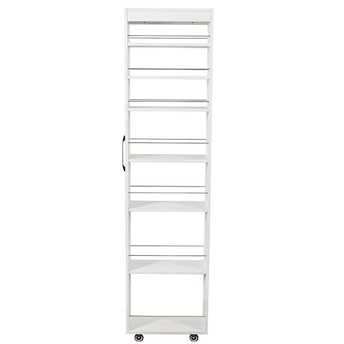 7-Tier Slim Mobile Shelving Cart with Wheels, Rolling Pantry with 7 Racks, Narrow Pull-Out Utility Cart, Space Saving Storage Organizer Carts for Kitchen Living Room Bathroom Narrow Spaces, White - size: White & 7.87"D x 17.72"W x 70.87"H