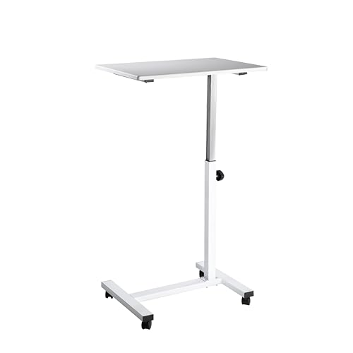 Seville Classics Solid-Top Height Adjustable Mobile Laptop Computer Desk Cart Ergonomic Home Office Stand Rolling Table, Overbed (23.6"), White - color: White, size: Overbed Sit Stand (24")