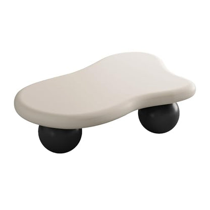 47.2” Cloud Coffee Table with 3 Ball Legs, Modern Irregular Center Table for Living Room, Low Cute Small MDF Tea Table for Bedroom, Space Apartment-White Black - color: Cloud-47" White Black
