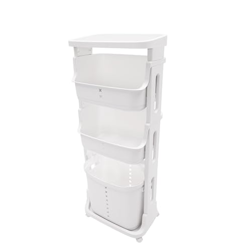 Laundry Basket, Laundry Basket Organizer Sorter Clothes Storage Organizer Shelf Rolling Cart with 4 Wheels, Laundry Hamper Basket Sorter Washing Hamper for Kitchens Bathrooms Bedrooms (4 Tier, White) - style: 4 Tier, White