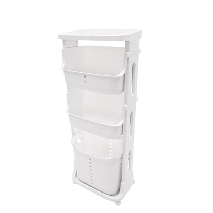 Laundry Basket, Laundry Basket Organizer Sorter Clothes Storage Organizer Shelf Rolling Cart with 4 Wheels, Laundry Hamper Basket Sorter Washing Hamper for Kitchens Bathrooms Bedrooms (4 Tier, White) - style: 4 Tier, White