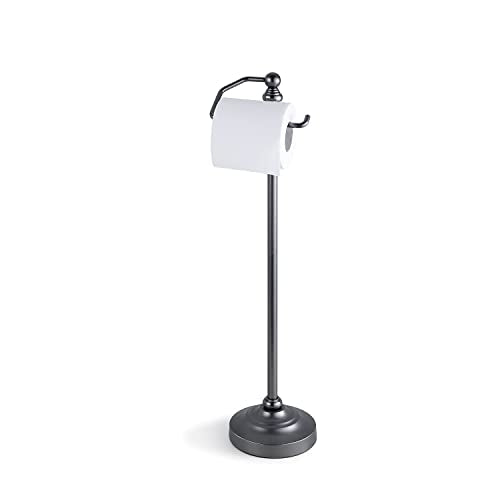 SunnyPoint Deluxe Free Standing Heavy Weighted Toilet Tissue Paper Roll Holder Stand (Black Nickel) - color: Black Nickel