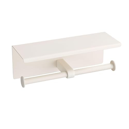 BGL Double Toilet Paper Holder with Shelf White Stainless Steel 304 Wall Mount Double Toilet Roll Holder for Bathroom - color: White