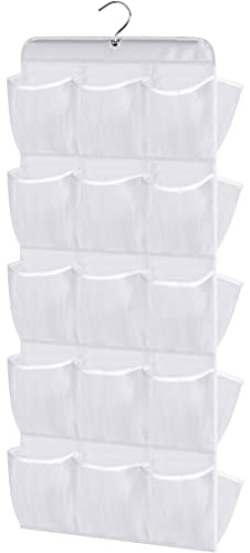 MISSLO 30 Large Pockets Dual Sided Hanging Baby Shoe Organizer for Closet with Rotating Hanger Hanging Shoe Shelves, White - color: White