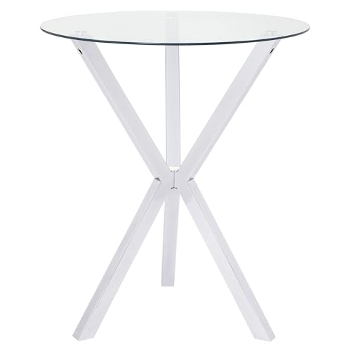 Coaster Home Furnishings - Denali - Glass & Metal - 35-Inch Round Glass Top with X - Shaped Base - Dining Room & Home Bar - Chrome - 100186