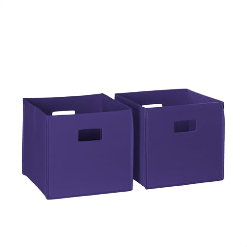 RiverRidge Folding Storage Bins - 2-pack of 10in Tall Dark Purple Cubes | Fabric Bins, Set of 2 Storage Cubes, Cut-out Handles, Playroom Closet Organizer, Collapsible Cubby with Bottom Board Insert - color: 2 Dark Purple 10in H Bins