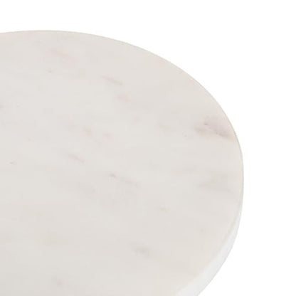 Kate and Laurel Helio Modern Round Drink Table; 8 x 8 x 24; White and Gray Gunmetal; Natural Marble Cocktail Table for Small Spaces and Use as Small Plant Stand or Nightstand
