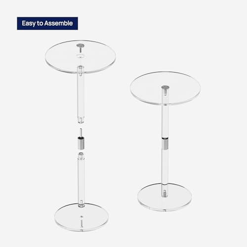 HMYHUM Acrylic Drink Table for Small Spaces, 11.8" L x 11.8" W x 21.3" H, Clear Pedestal Side Table for Living Room, Round, Easy Assembly - size: 11.8 inch