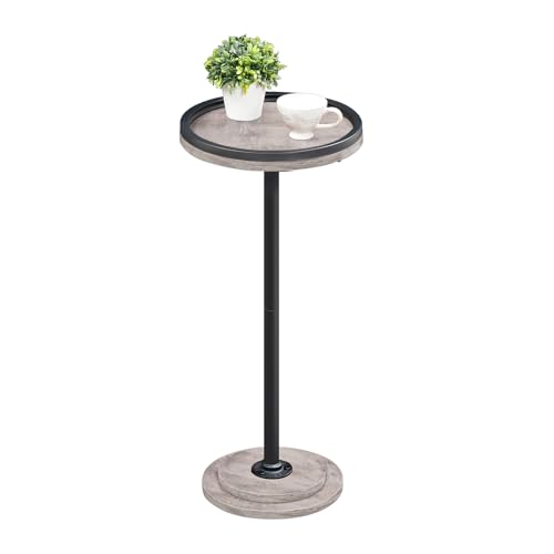 HOOBRO Small Round Side Table, Drink Table, Coffee Martini Table with Pedestal Accent for Small Spaces in Living Room, Bedroom, Sofa Couch, Greige and Black BG168BZ01 - color: Greige + Black