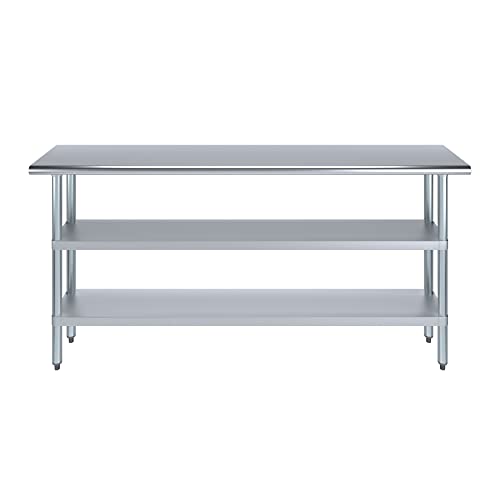 Stainless Steel Work Table with 2 Shelves | Metal Utility Table | Commercial & Residential NSF Utility (Stainless Steel Table with 2 Shelves, 72" Long x 14" Deep) - size: 72" Long x 14" Deep