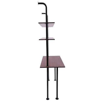 2-Shelf Industrial Wall Mount Ladder，Wall Mount Computer Desk Writing Desk,Industrial Bookcase Desk with Shelves，Floating Desk with Storage, Wall Table for Home Office, Brown (20"Dx30"Wx72.7"H) - color: Black/ Brown (39"w)