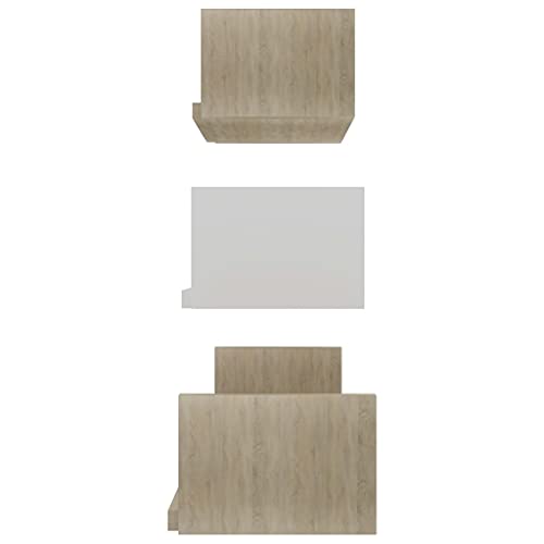 Wall Display Shelf 3 pcs Shelving,Bookcase with Doors,White Bookcase,Suitable for Study, Bedroom, Office, Living Room,White and Sonoma Oak Engineered Wood - color: Multicolour