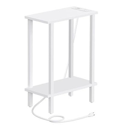 TUTOTAK Small End Table with Charging Station, Narrow Side Table with USB Ports and Outlets, Skinny Sofa Table, Slim Nightstand, Living Room, Bed Room, White TB01BW060 - color: White, size: 2-tier