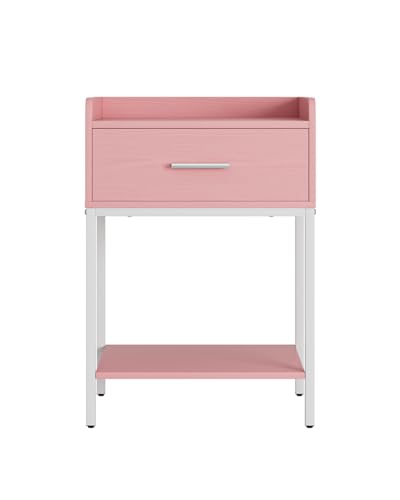 Nightstand,Modern Bedside Table Night Stand with Storage Drawer and Open Shelf,Small End Side Table for Bedroom,Living Room,Pink - color: Pink
