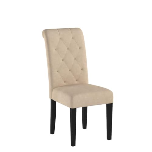 LSSBOUGHT Upholstered Dining Chairs Set of 4,Tufted Parsons Kitchen Chair with Solid Wood Legs, Modern Towel Fabric Side Chair for Dining Room/Restaurant(4pcs,Beige) - color: Beige-fabric, size: Set of 4