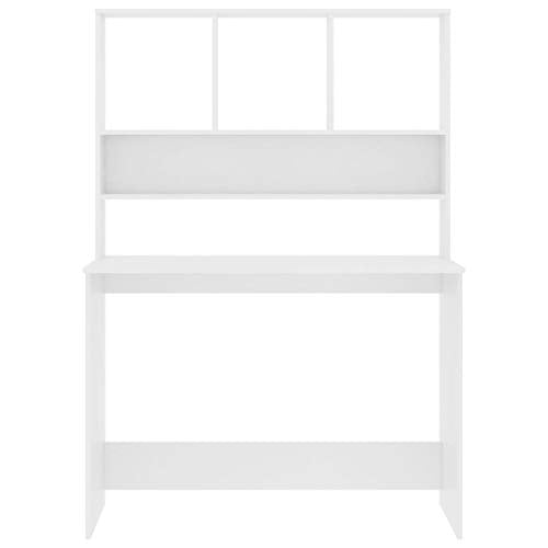 White Computer Desk with Shelves, Modern Rectangular Writing Table for Home Office, Engineered Wood Workstation for Bedroom Study Room - color: White