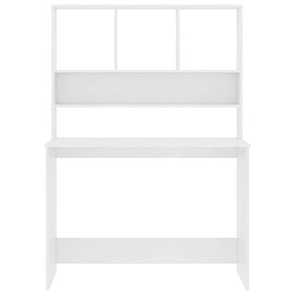 White Computer Desk with Shelves, Modern Rectangular Writing Table for Home Office, Engineered Wood Workstation for Bedroom Study Room - color: White