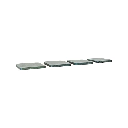 Howard Elliott Collection Evergreen Marble Coaster Set of 4, Square Green Marble Drink Coasters for Table Protection, Decorative Accent for Coffee Table or Bar, 0.5H x 4W x 4D Each, Green
