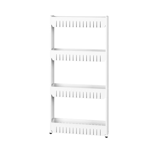 4-Tier Storage Organizer Rack - Plastic Rolling Cart for Office, Dorm, Bedroom, Bathroom, and Laundry Room Organizing by Lavish Home (White) - size: 4-Tier