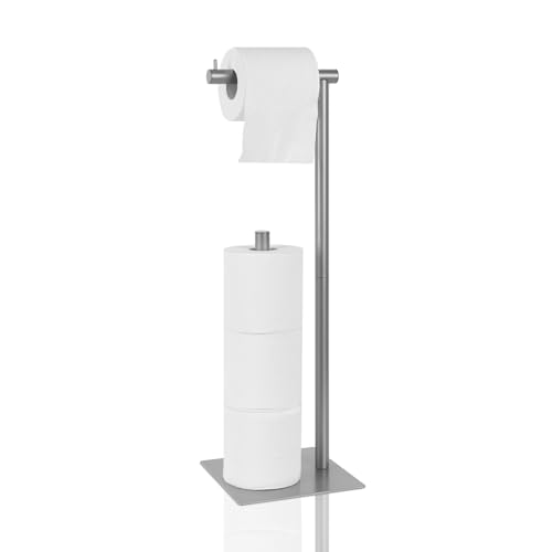 Toilet Paper Holder Stand Silver Toilet Paper Roll Holder for Bathroom, Freestanding Metal TP Holder with Reserve Toilet Tissue Storage Shelf, Holds Up to 4 Rolls of Paper - color: Silver