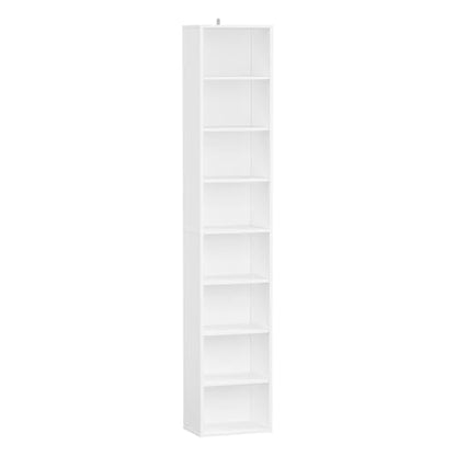 Panana 8 Tier Storage Shelf Bookcase, Slim Organizer Shelves Cabinet Tall Narrow Media Tower Rack Display Bookshelf for Home Office (White) - color: White