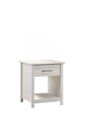 Lilola Home Celeste 20-inch Wide White 1-Drawer Nightstand Bedside Table with Open Shelf and Silver Handle, Modern Bedroom Side Table or End Table