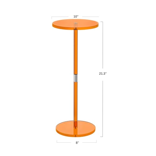 Acrylic Drink Table for Small Spaces, 10" L x 10" W x 21.3" H(Orange) | Drink Side/End Table for Living Room, Round, Easy Assembly