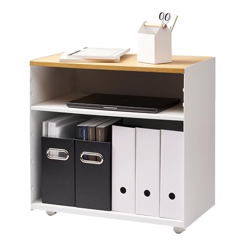 Yamazaki Home Tower Mobile Hideaway Storage Cart – Rolling Printer Stand with Adjustable Shelves, Hidden Storage, Rolling Cart with Wheels, Mobile Office Organizer, Utility Cart, 23" - Steel + Wood - - color: White