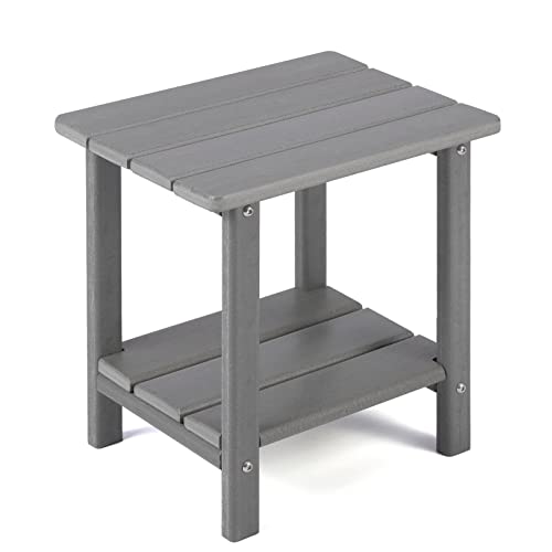Apolimi Adirondack Outdoor Side Table, 2-Tier Sturdy Patio End Table Weather Resistant, 16.5" Solid Side Table for Patio, Pool, Porch - color: Light Grey