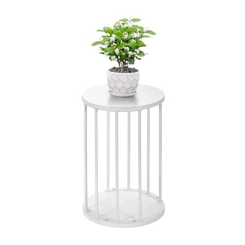 Plant Stand Indoor,small plant stool,Flower Pot Corner stand holder,Mid Century Heavy Duty Metal Tall Home Decor,Modern Round End Table,Small Rustic Display Stand for Living Room,Bedroom(White,18In) - color: 45cm white