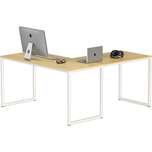 SHW Mission 55 x 60 Inches L-Shape Home Office Computer Desk, Oak - color: Oak, size: 55-Inch L-Shaped