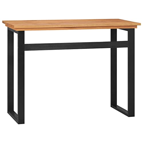 Solid Teak Wood Standard Industrial Desk with Metal Legs, Rustic Rectangular Writing Table for Workspace, Sturdy Office Furniture and Modern Home Decor - size: 39.4" x 17.7" x 29.5" & Black