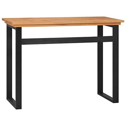 Solid Teak Wood Standard Industrial Desk with Metal Legs, Rustic Rectangular Writing Table for Workspace, Sturdy Office Furniture and Modern Home Decor - size: 39.4" x 17.7" x 29.5" & Black