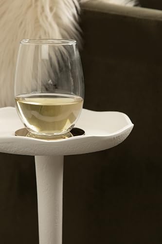 Kate and Laurel Alessia Modern Decorative Metal Drink Table, 8 x 8 x 22, White, Transitional Round Cast Aluminum Pedestal Plant Stand with Rough Texture and Wavy Scalloped Edge - color: White
