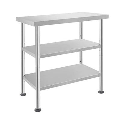 30x18x35in 3-Tier Stainless Steel Work Table with Casters & Foot Pads, Adjustable Shelves, 370 lbs Load Capacity, Heavy Duty Utility Cart for Kitchen, Warehouse, Home Organization - size: 30x18x35 Inches