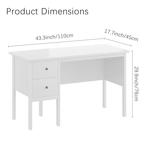 BHG Computer Desk with Drawers,Modern White Home Office Desk with Storage Filing Cabinet, Vanity Desk Makeup Dressing Table for Bedroom,Small Writing Table PC Desks for Study(White, 43.3") - color: White
