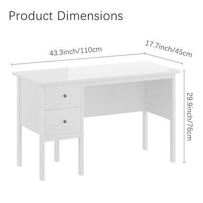 BHG Computer Desk with Drawers,Modern White Home Office Desk with Storage Filing Cabinet, Vanity Desk Makeup Dressing Table for Bedroom,Small Writing Table PC Desks for Study(White, 43.3") - color: White